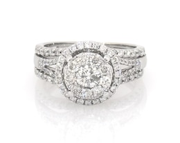 Previously Owned Round-Cut Diamond Double Halo Bridal Set 1 ct tw 14K White Gold Size 5.5