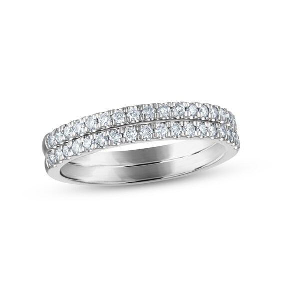 Previously Owned Diamond Double Wedding Band 3/8 ct tw Round-cut 14K White Gold