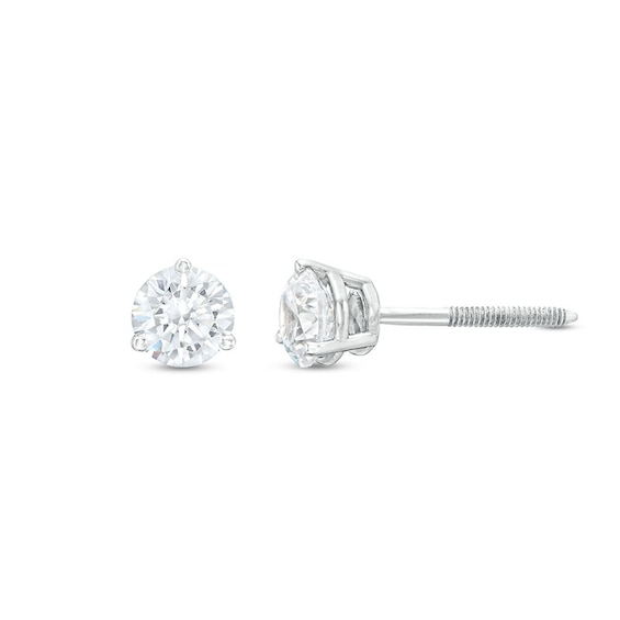 Previously Owned THE LEO Diamond Solitaire Earrings 1 ct tw Round-cut 14K White Gold (I/I1)