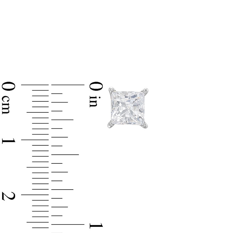 Main Image 3 of Previously Owned KAY Lab-Grown Diamonds Princess-Cut Solitaire Stud Earrings 2 ct tw 14K White Gold (F/SI2)