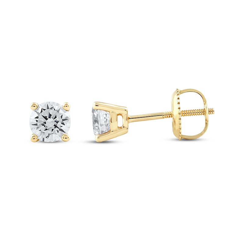 Main Image 3 of Previously Owned Lab-Created Diamonds by KAY Round-Cut Solitaire Stud Earrings 3/4 ct tw 14K Yellow Gold (F/SI2)