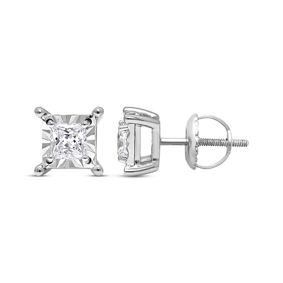Previously Owned Radiant Reflections Princess-cut Diamond Solitaire Earrings 1 ct tw 10K White Gold Earrings (J/I3)