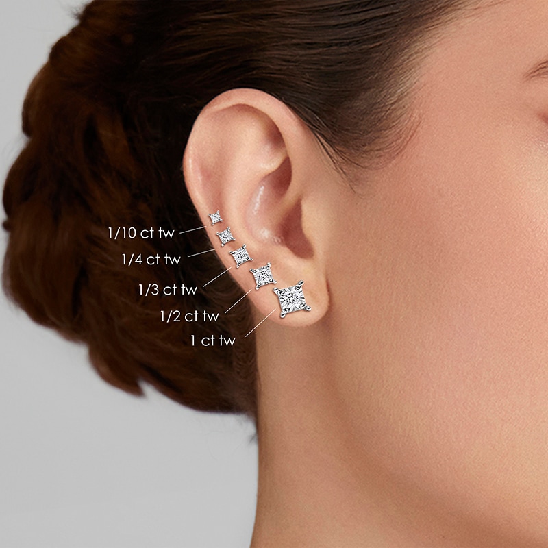 Main Image 4 of Previously Owned Radiant Reflections Princess-cut Diamond Solitaire Earrings 1 ct tw 10K White Gold Earrings (J/I3)