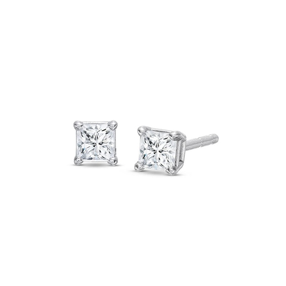 Previously Owned Diamond Solitaire Stud Earrings 1/4 ct tw Princess-cut 14K White Gold (I/I2)