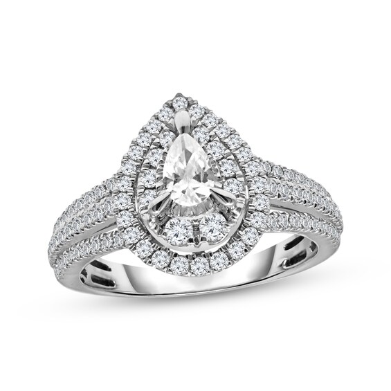 Previously Owned Pear-Shaped Diamond Double-Halo Engagement Ring 1 ct tw 14K White Gold