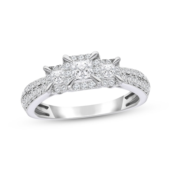 Previously Owned Memories, Moments, Magic Princess-Cut Diamond Three-Stone Engagement Ring 1 ct tw 10K White Gold