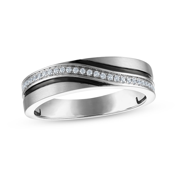 Previously Owned Men's Diamond Curved Wedding Band 1/6 ct tw 10K White Gold