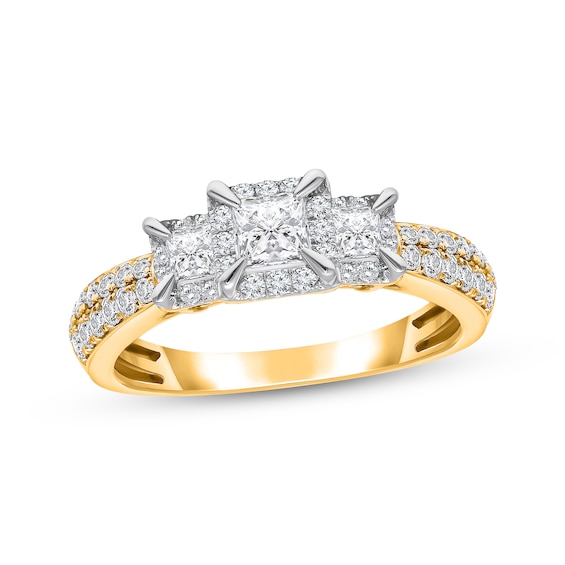 Previously Owned Memories, Moments, Magic Princess-Cut Diamond Three-Stone Engagement Ring 1 ct tw 10K Yellow Gold