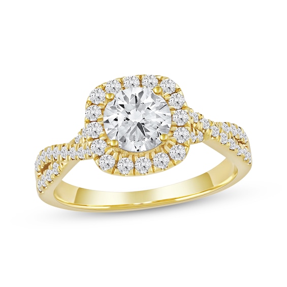 Previously Owned Lab-Grown Diamonds Round-Cut Halo Engagement Ring 1-1/2 ct tw 14K Yellow Gold