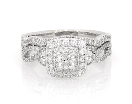 Previously Owned Neil Lane Princess-Cut Diamond Double Halo Bridal Set 1-1/5 ct tw 14K White Gold Size 7.25