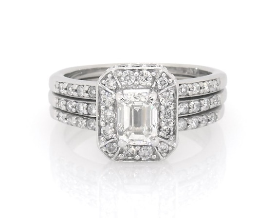 Previously Owned Emerald-Cut Diamond Bridal Set 1-1/5 ct tw 14K White Gold Size