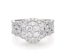 Previously Owned Multi-Diamond Oval Halo Bridal Set 1-1/3 ct tw 14K White Gold Size 7.75