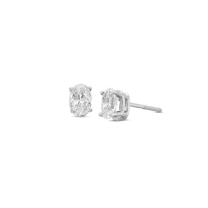 Main Image 1 of Previously Owned KAY Lab-Grown Diamonds Oval-Cut Solitaire Stud Earrings 1 ct tw 14K White Gold (F/SI2)