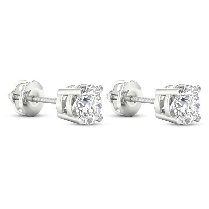 Main Image 4 of Previously Owned KAY Lab-Grown Diamonds Solitaire Stud Earrings 2 ct tw 14K White Gold (F/SI2)