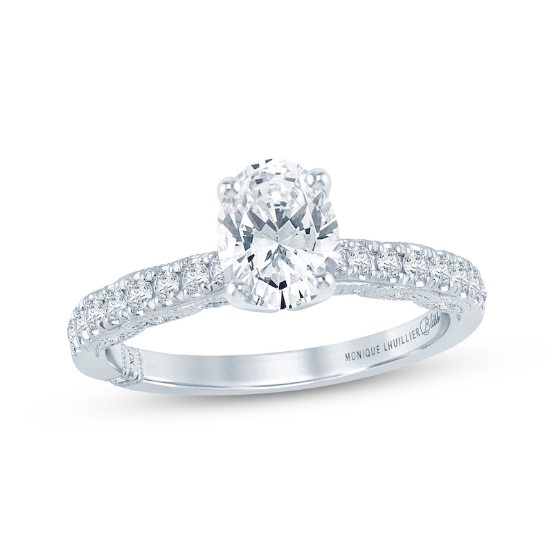 Main Image 1 of Previously Owned Monique Lhuillier Bliss Oval-Cut Lab-Grown Diamond Engagement Ring 1-3/8 ct tw 18K White Gold