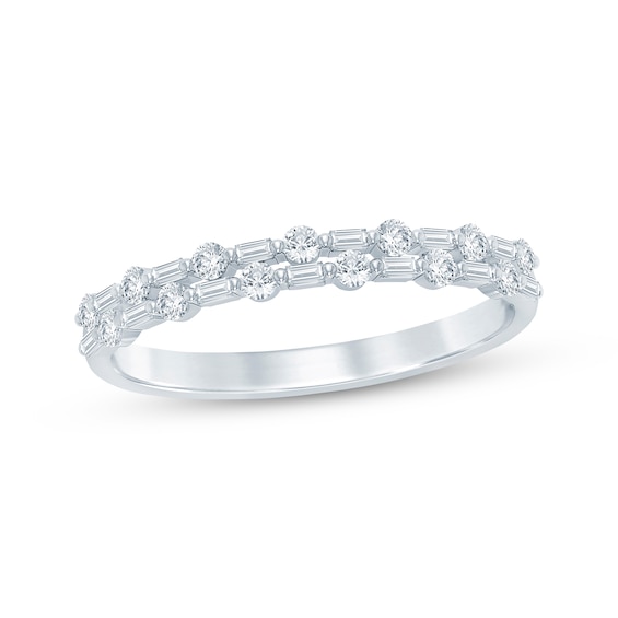 Previously Owned Baguette & Round-Cut Diamond Two-Row Anniversary Ring 1/3 ct tw 14K White Gold