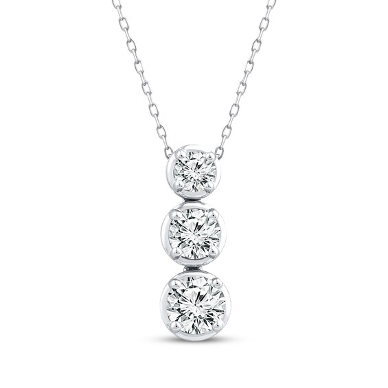 Previously Owned Memories Moments Magic Lab-Grown Diamond Three-Stone Vertical Necklace 1-1/2 ct tw 14K White Gold 18"