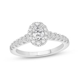 Previously Owned Lab-Grown Diamonds Oval-Cut Halo Engagement Ring 3/4 ct tw 14K White Gold