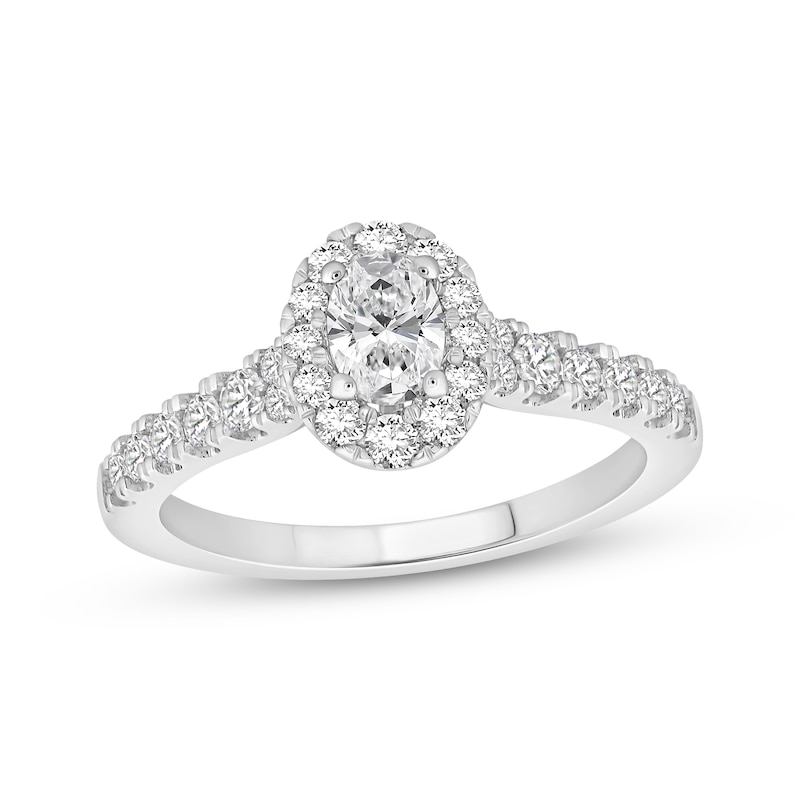 Main Image 1 of Previously Owned Lab-Grown Diamonds Oval-Cut Halo Engagement Ring 3/4 ct tw 14K White Gold