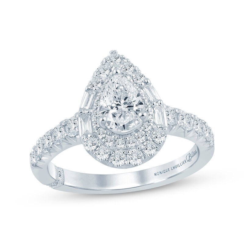 Main Image 1 of Previously Owned Monique Lhuillier Bliss Pear-Shaped Lab-Grown Diamond Engagement Ring 1-1/5 ct tw 18K White Gold
