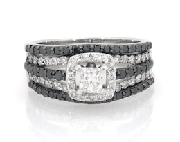 Previously Owned Black & White Diamond Bridal Set 1-1/4 ct tw Princess & Round-Cut 14K White Gold Size 5.75
