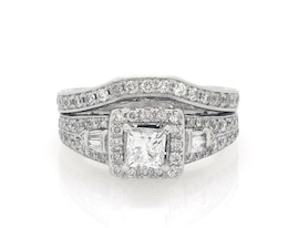 Previously Owned Neil Lane Princess-Cut Diamond Halo Bridal Set 1-3/8 ct tw 14K White Gold Size 6