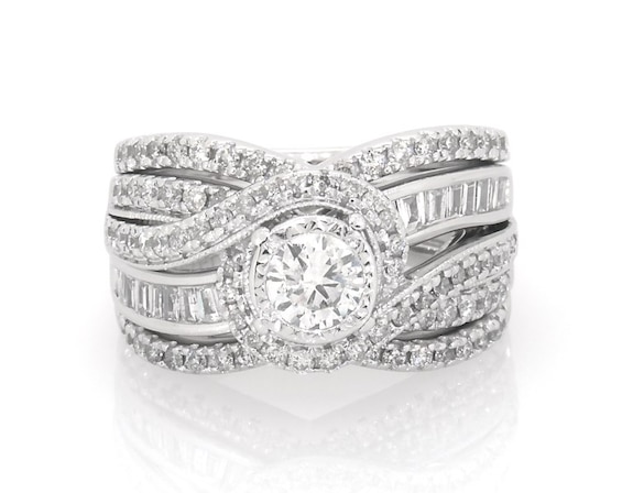 Previously Owned Round-Cut Diamond Bypass Bridal Set 1-1/4 ct tw 14K White Gold Size 6