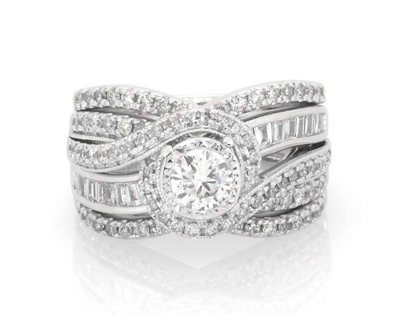 Main Image 1 of Previously Owned Round-Cut Diamond Bypass Bridal Set 1-1/4 ct tw 14K White Gold Size 6