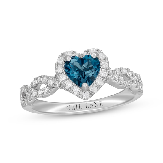 Previously Owned Neil Lane Heart-Shaped London Blue Topaz & Diamond Engagement Ring 1/2 ct tw 14K White Gold
