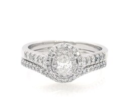 Previously Owned Oval-Cut Diamond Double Halo Bridal Set 5/8 ct tw 14K White Gold Size 7.75