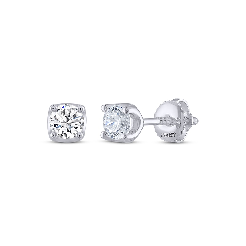 Main Image 1 of Previously Owned THE LEO Legacy Lab-Grown Diamond Round-Cut Solitaire Stud Earrings 1/2 ct tw 14K White Gold (F/VS2)