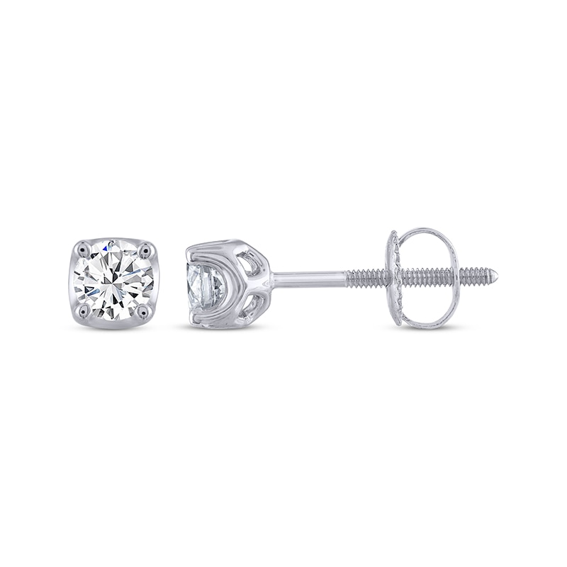 Main Image 3 of Previously Owned THE LEO Legacy Lab-Grown Diamond Round-Cut Solitaire Stud Earrings 1/2 ct tw 14K White Gold (F/VS2)