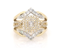 Previously Owned Princess-Cut Diamond Double Halo Bridal Set 1 ct tw 14K Two-Tone Gold Size 6.5
