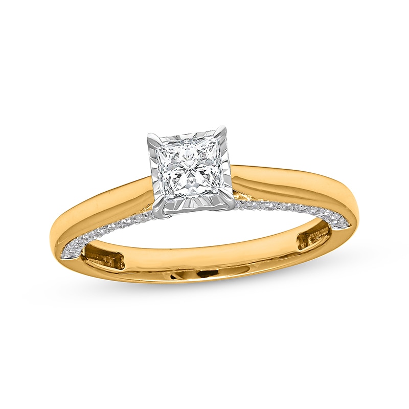 Main Image 1 of Previously Owned Princess-Cut Diamond Solitaire Ring 1 ct tw 10K Yellow Gold (J/I3)