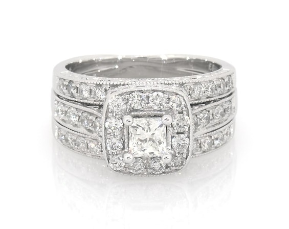 Previously Owned Princess-Cut Diamond Soldered Bridal Set 1-1/ ct tw 14K White Gold Size