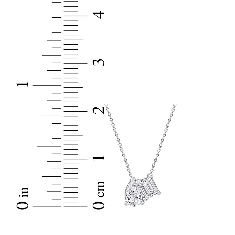 Main Image 6 of Previously Owned Toi et Moi Lab-Grown Diamond Emerald-Cut & Pear-Shaped Necklace 1 ct tw 14K White Gold 18"