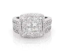 Previously Owned Princess-Cut Quad Diamond Bridal Set 1-1/2 ct tw 14K White Gold Size 4.5