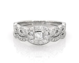 Previously Owned Neil Lane Princess-Cut Diamond Bridal Set 7/8 ct tw 14K White Gold Size 8.5