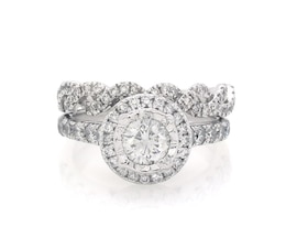 Previously Owned Round-Cut Diamond Halo Bridal Set 1-1/2 ct tw 14K White Gold Size 6.25