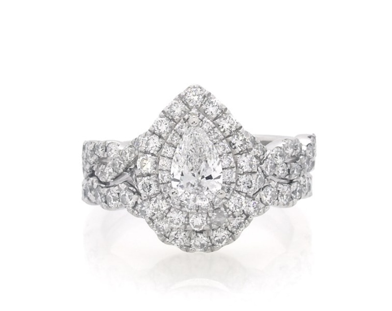 Main Image 1 of Previously Owned Neil Lane Pear-Shaped Diamond Double Halo Bridal Set 1-5/8 ct tw 14K White Gold Size 6.5