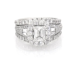Previously Owned Neil Lane Emerald-Cut Diamond Halo Bridal Set 2-1/2 ct tw 14K White Gold Size 6.5