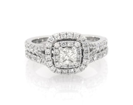 Previously Owned Neil Lane Princess-Cut Diamond Double Halo Bridal Set 1-1/3 ct tw 14K White Gold Size 4.5