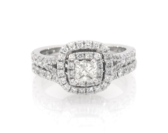 Previously Owned Neil Lane Princess-Cut Diamond Double Halo Bridal Set 1-1/3 ct tw 14K White Gold 4.5