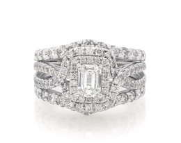 Previously Owned Emerald-Cut Diamond Double Halo Bridal Set 1-7/8 ct tw 14K White Gold Size 6.25