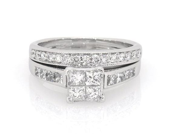 Previously Owned Princess-Cut Quad Diamond Bridal Set 1 ct tw 14K White Gold Size 6.25