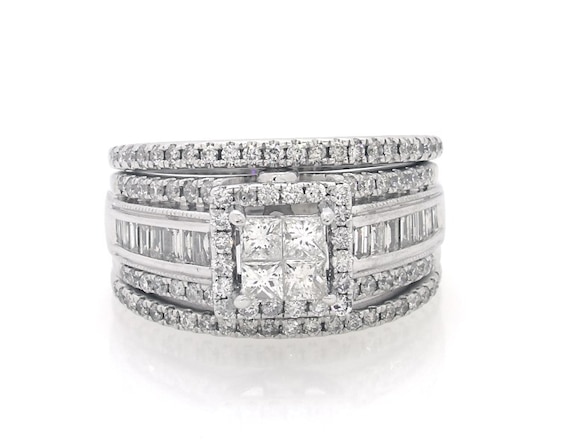 Previously Owned Princess-Cut Quad Diamond Bridal Set 1-1/5 ct tw 14K White Gold Size 6