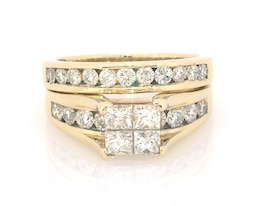 Previously Owned Princess-Cut Quad Diamond Bridal Set 1-7/8 ct tw 14K Yellow Gold Size 7.75