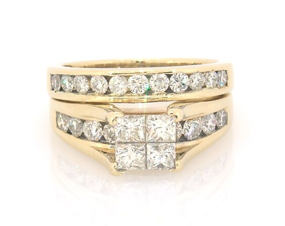 Previously Owned Princess-Cut Quad Diamond Bridal Set 1-7/8 ct tw 14K Yellow Gold 7.75