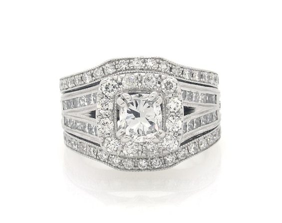 Previously Owned Neil Lane Cushion-Cut Diamond Halo Bridal Set 2-3/4 ct tw 14K White Gold Size 6