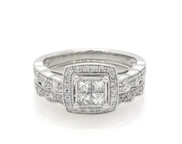 Previously Owned Princess-Cut Quad Diamond Bridal Set 3/4 ct tw 14K White Gold Size 5.75
